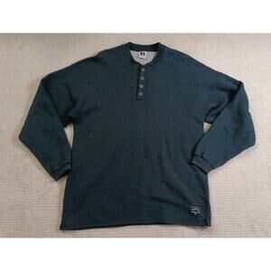 Vintage Russell Athletic Henley Sweatshirt Blank Mens XL Green Made In USA